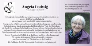 Trauerkarte Angela Ludwig 2026